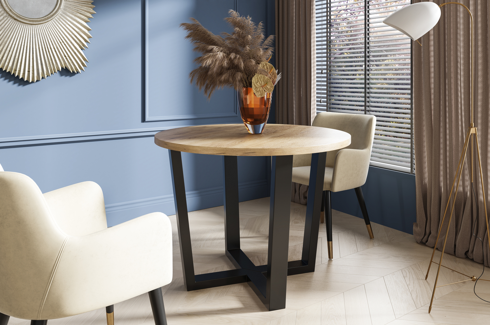 Rozkładany Stół Craft Złoto Okrągły Epos Max 100cm Loft